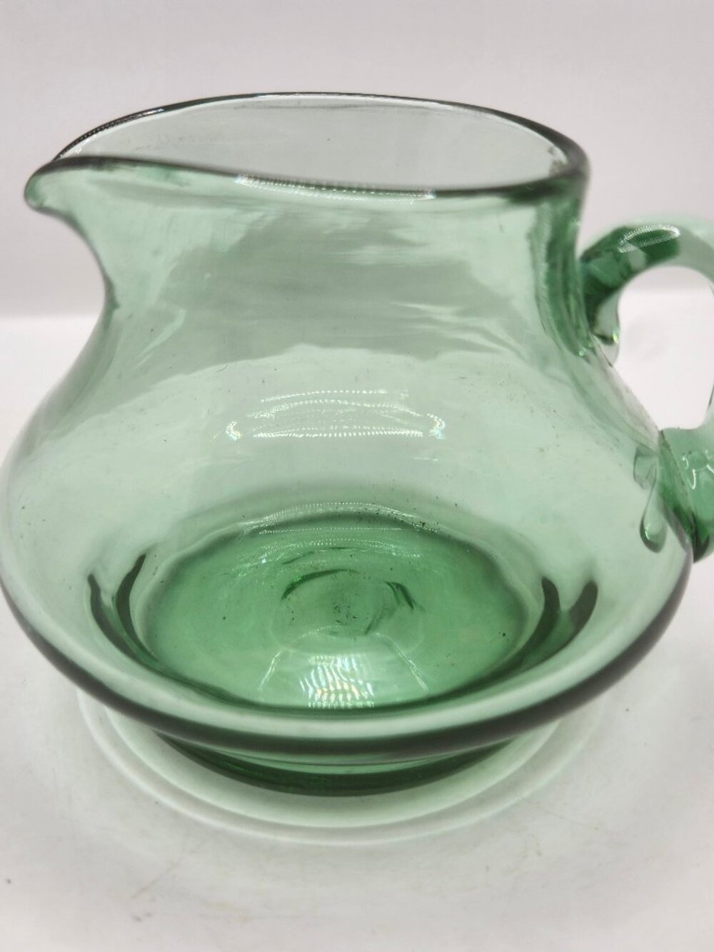 Vintage Recycled Green Glass Hand Blown Miniature Pitcher